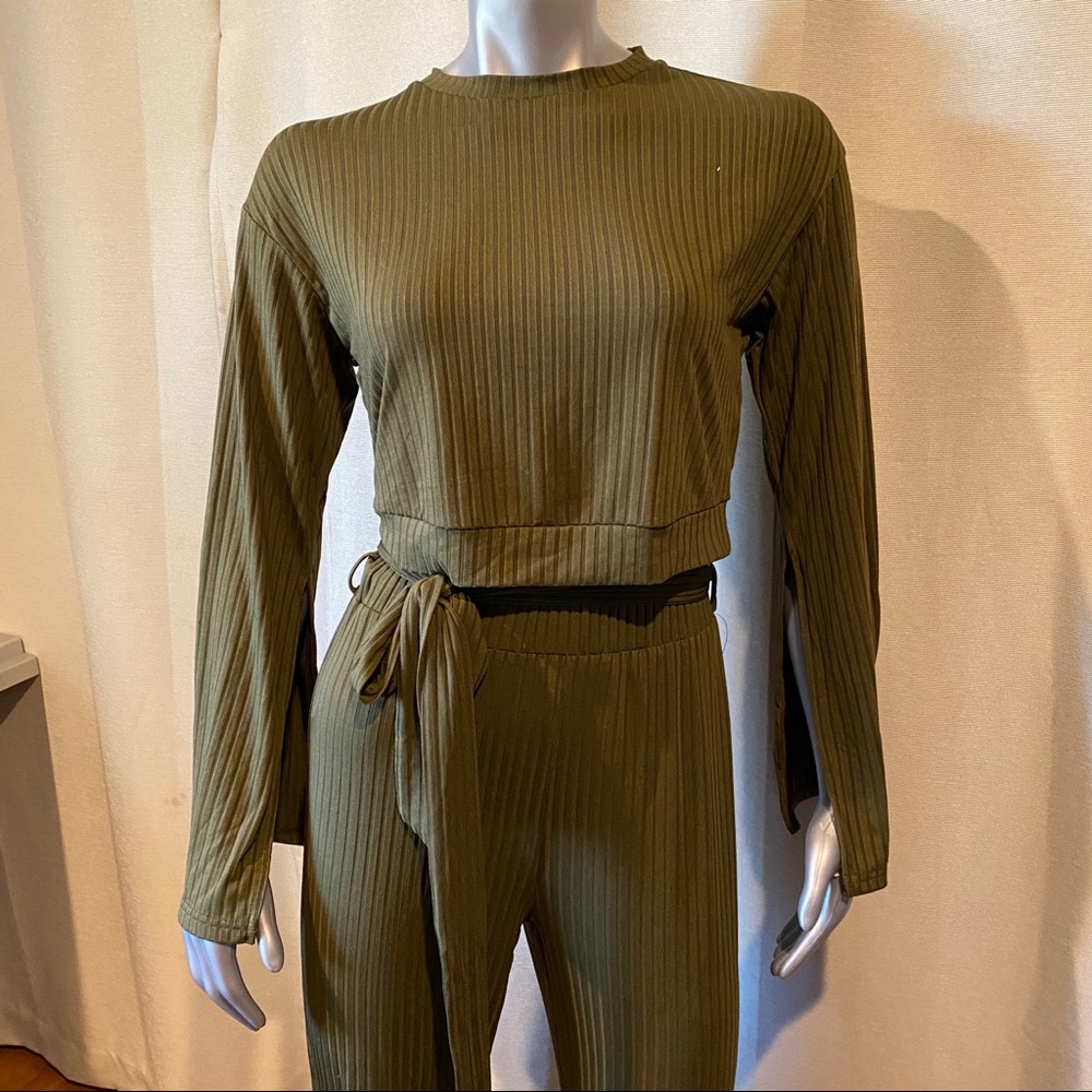 SHEIN Forest Green Ribbed Two-Piece Set